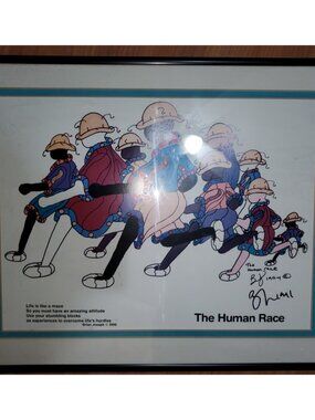 Vintage Art Print Framed Brian Joseph Signed Autographed Lithograph Human Race